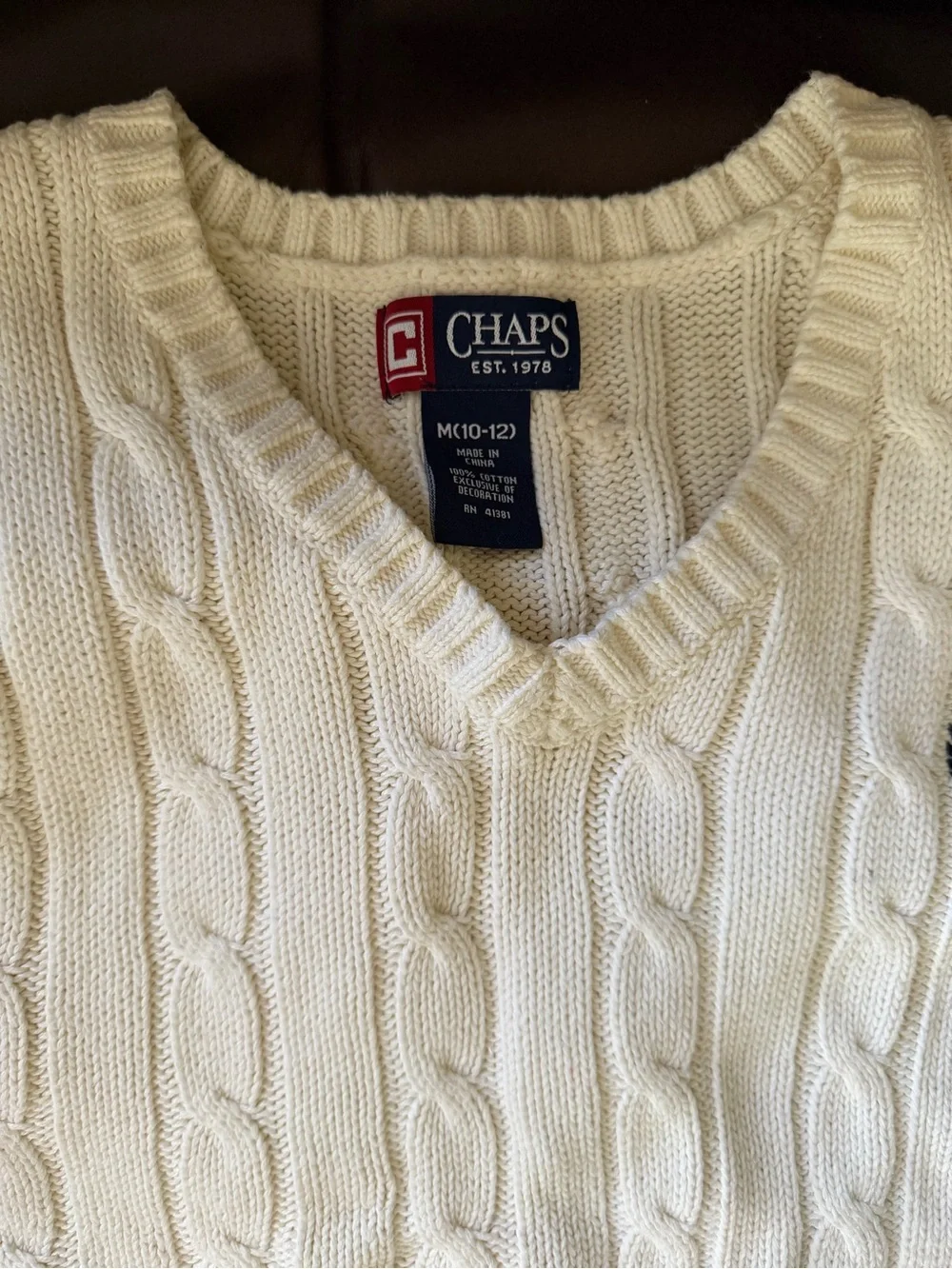 Chaps Cream Cable Knit Sweater Vest